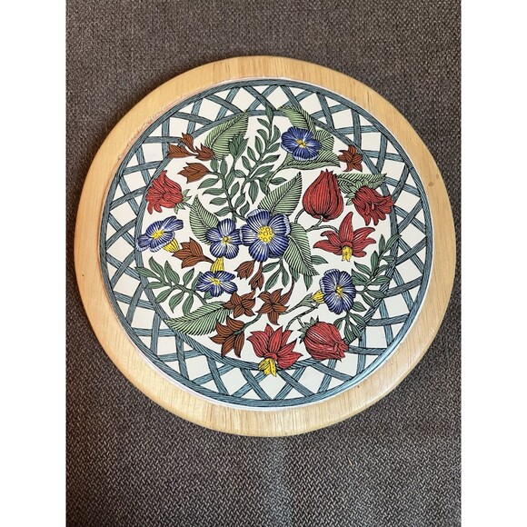 Vintage Dansk Nordic Garden Wood & Tile Board Trivet 7” Cottage Core - Picture 1 of 10